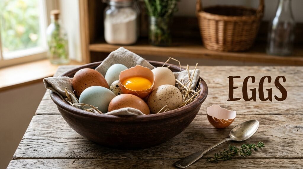 Fresh organic eggs rustic bowl 202605012025